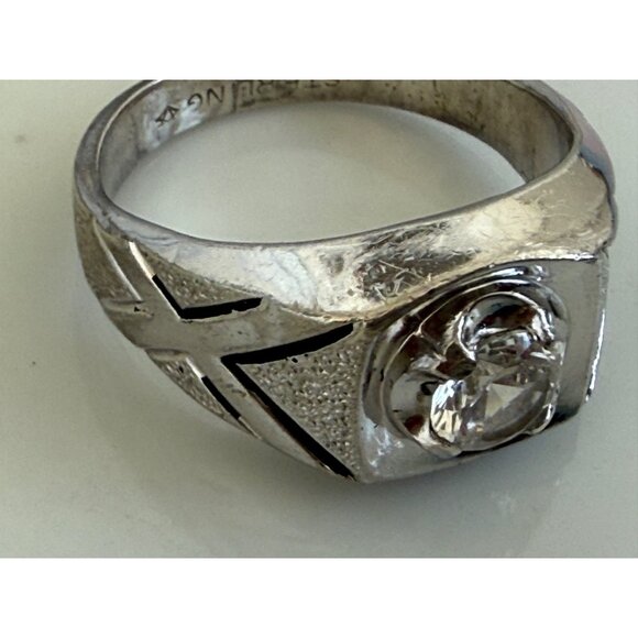 Vintage MCM Vargas Mens Sterling Ring Sz 12.5 Clear Spinel stone 13.5 grams